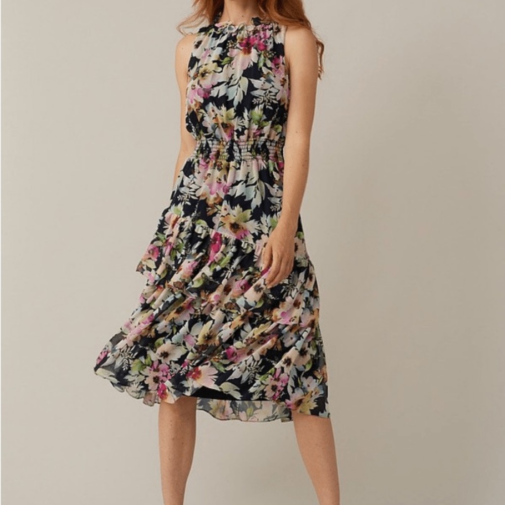 Joseph Ribkoff Signature Midnight Blue Multi Floral Midi Sundress